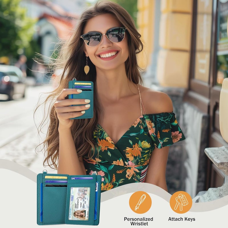 Yonlevres Credit Card Holder for Women, Slim RFID Wallet Front Pocket Small Card Holder, Travel ID Window PU Leather Cute Funny Thin RFID Blocking Case Organizer Gifts Ladies Blue - Image 2